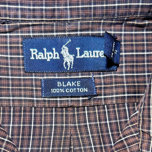 Ralph Lauren Micro Plaid Casual Botton Down Brown Dress Shirt Size M - Picture 6 of 8